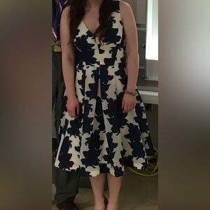 Maggy London A-Line Dress Floral Blue Navy